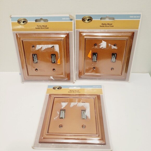 3 Derby Wood Saddle Wood Finish 2 Toggle Light Switch Cover Plate Hampton Bay - Picture 1 of 3